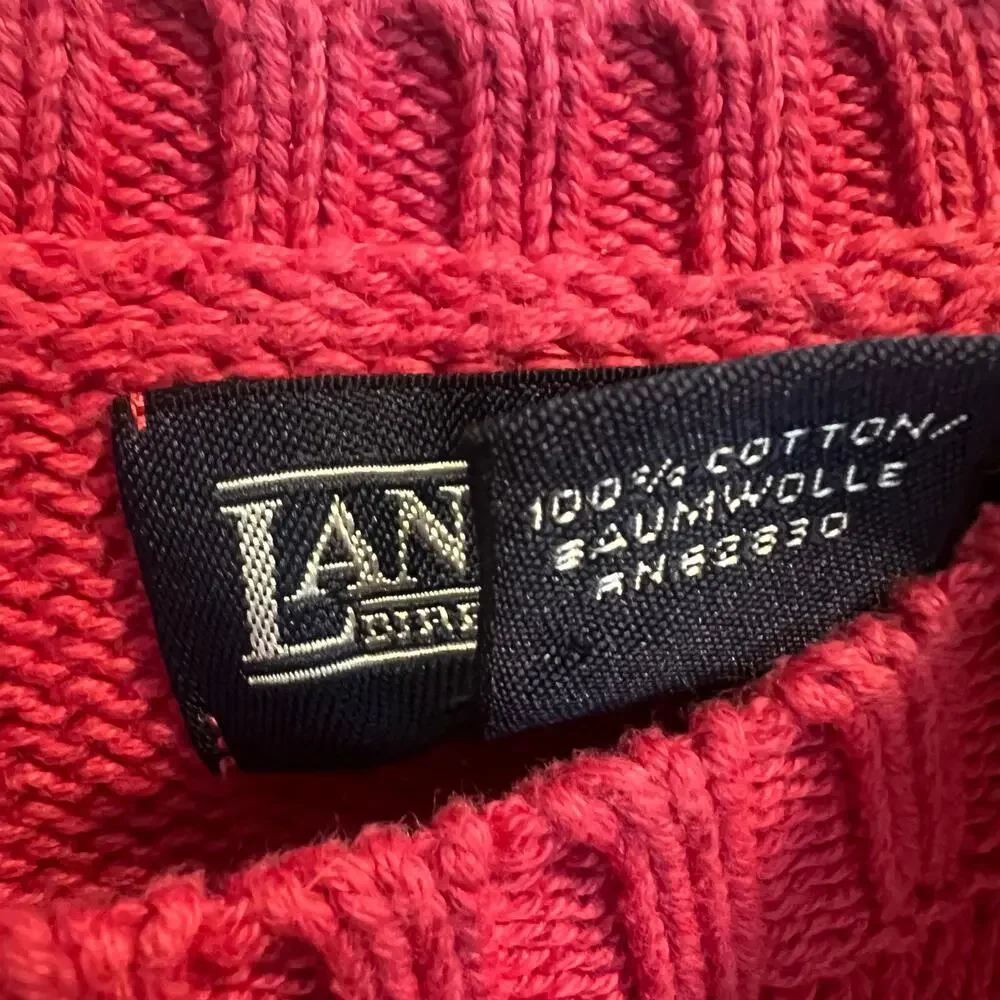Lands End Pink 100% Cotton Pullover Sweater Size L 14-16